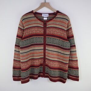 Vintage 90s Bedford Fair Zip Up Cardigan Sweater LP Boho Fair Isle Multi Color